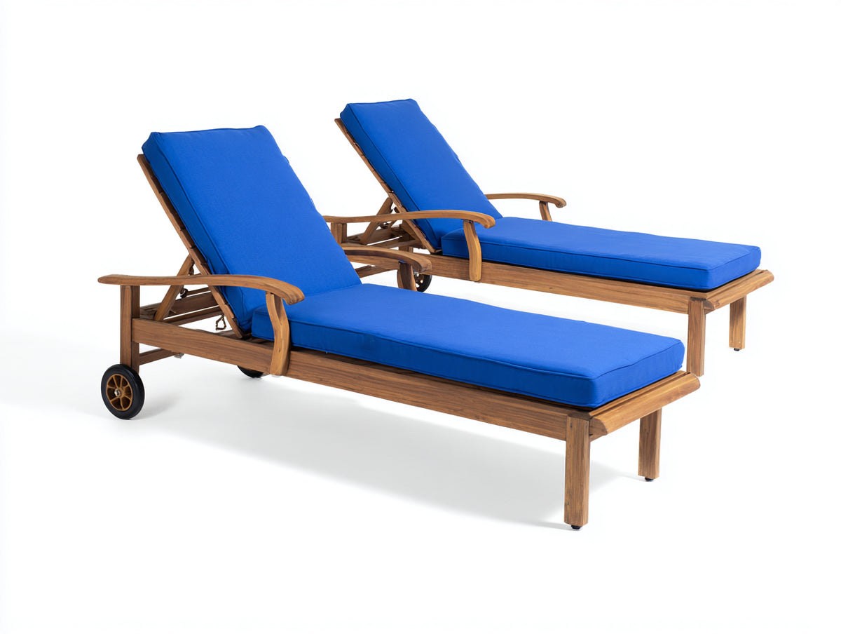 Sonnenliege 200x70x75 cm Holz Blau Komfortable Gartenliege mit Rollen Modernes Design