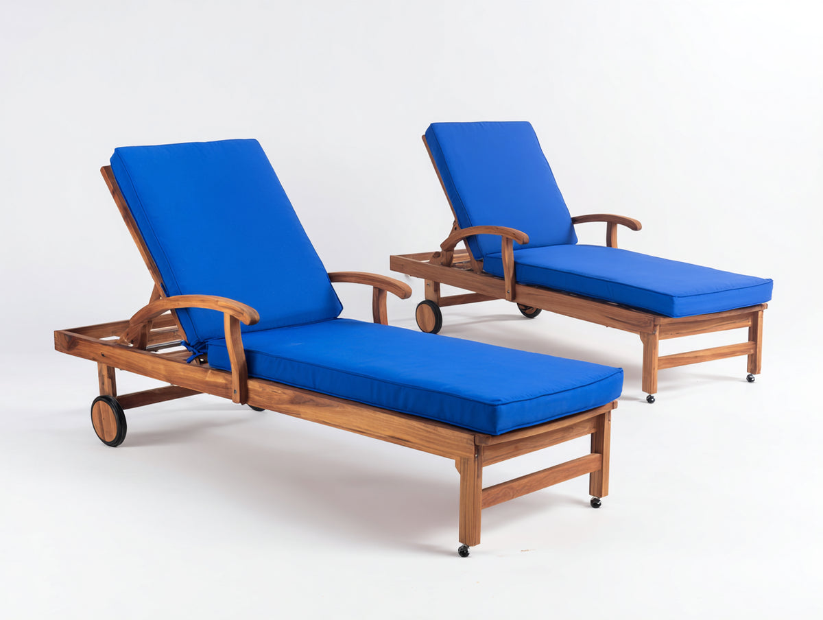 Sonnenliege 200x70x65 cm Gartenliege aus Holz mit gepolsterter Liegefläche Verstellbare Outdoor Relaxliege in Blau und Naturholz