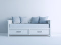 Schlafsofa 200x90 cm Holzrahmen Stoff Weiß mit Schubladen Modernes Design