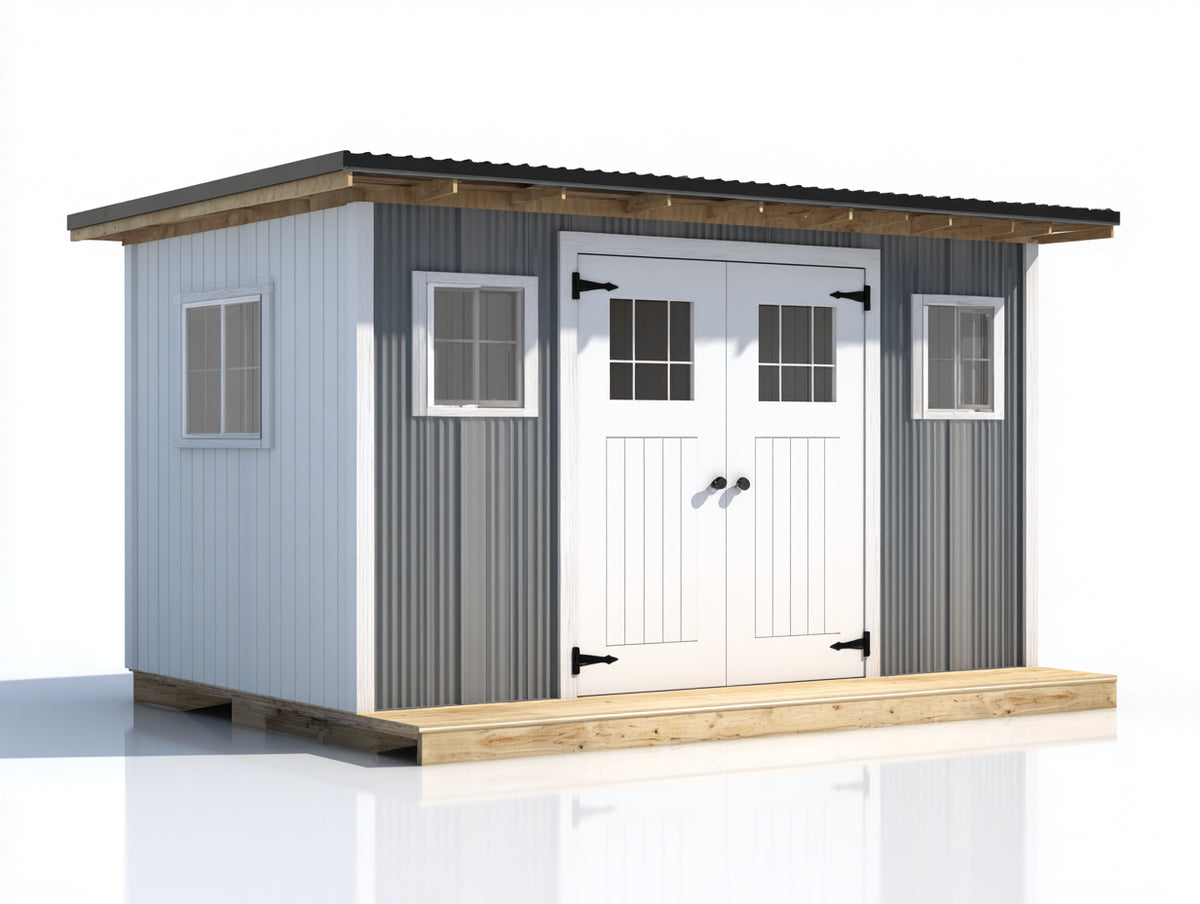 Gartenhäuser Holzhaus Metallverkleidung 300 x 250 x 220 cm - Grau Weiß - Modernes Gartenhaus mit Doppeltür