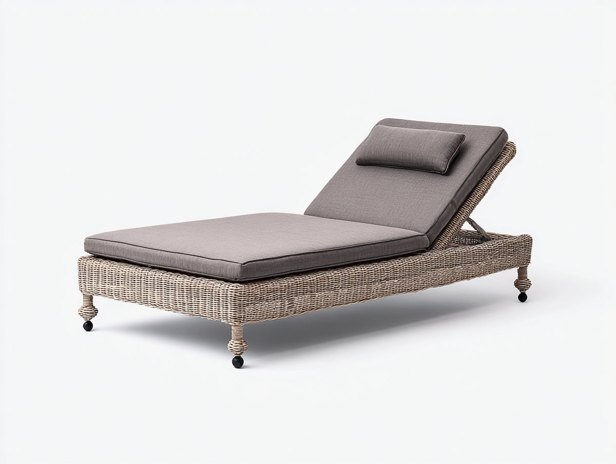 Sonnenliege Polyrattan Geflecht Stoffauflage 200 x 70 x 80 cm - Grau Braun - Moderne Gartenliege für Terrasse und Garten