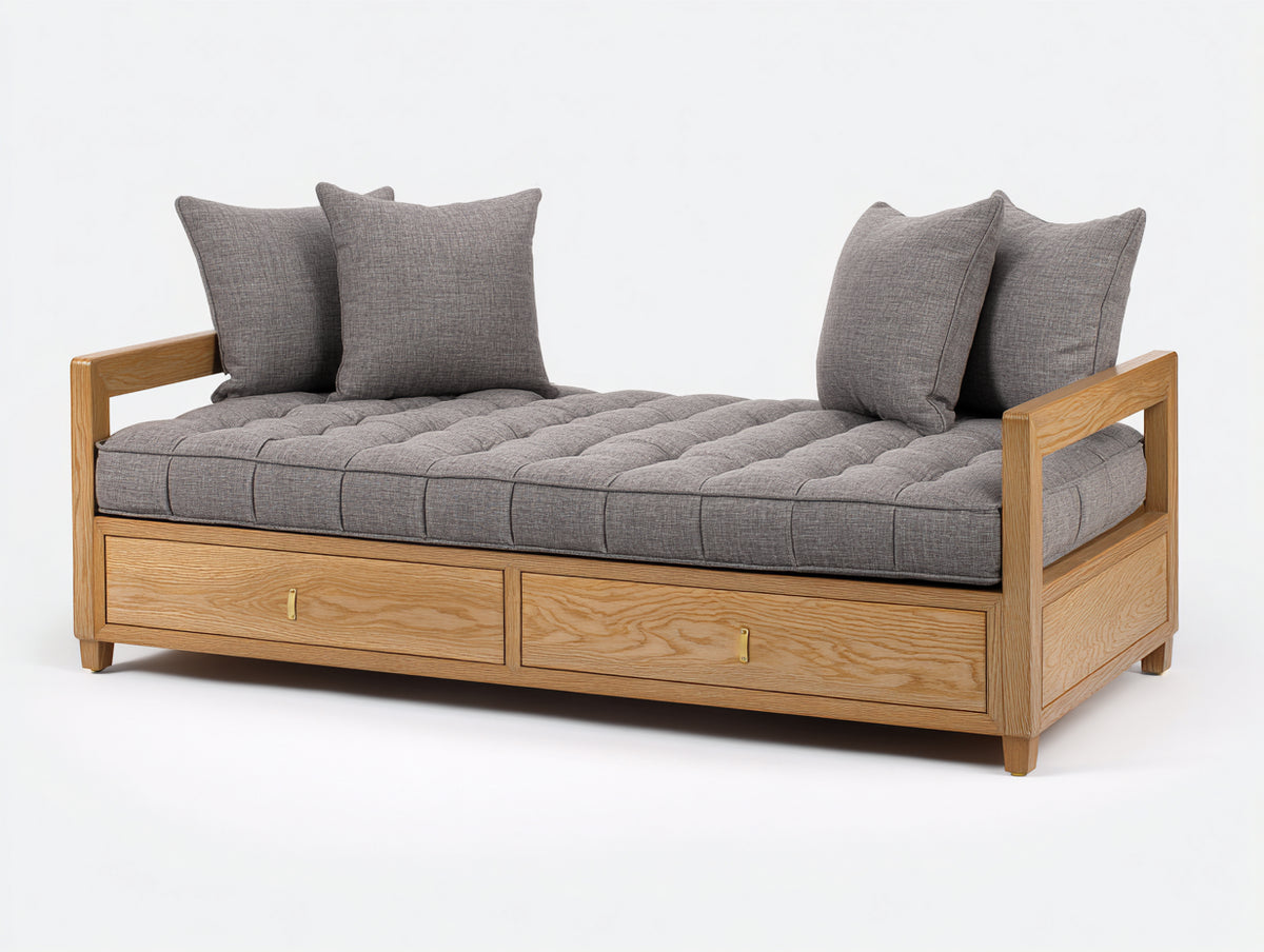 Schlafsofa 200x90 cm Massivholz Stoff Grau Skandinavisches Design