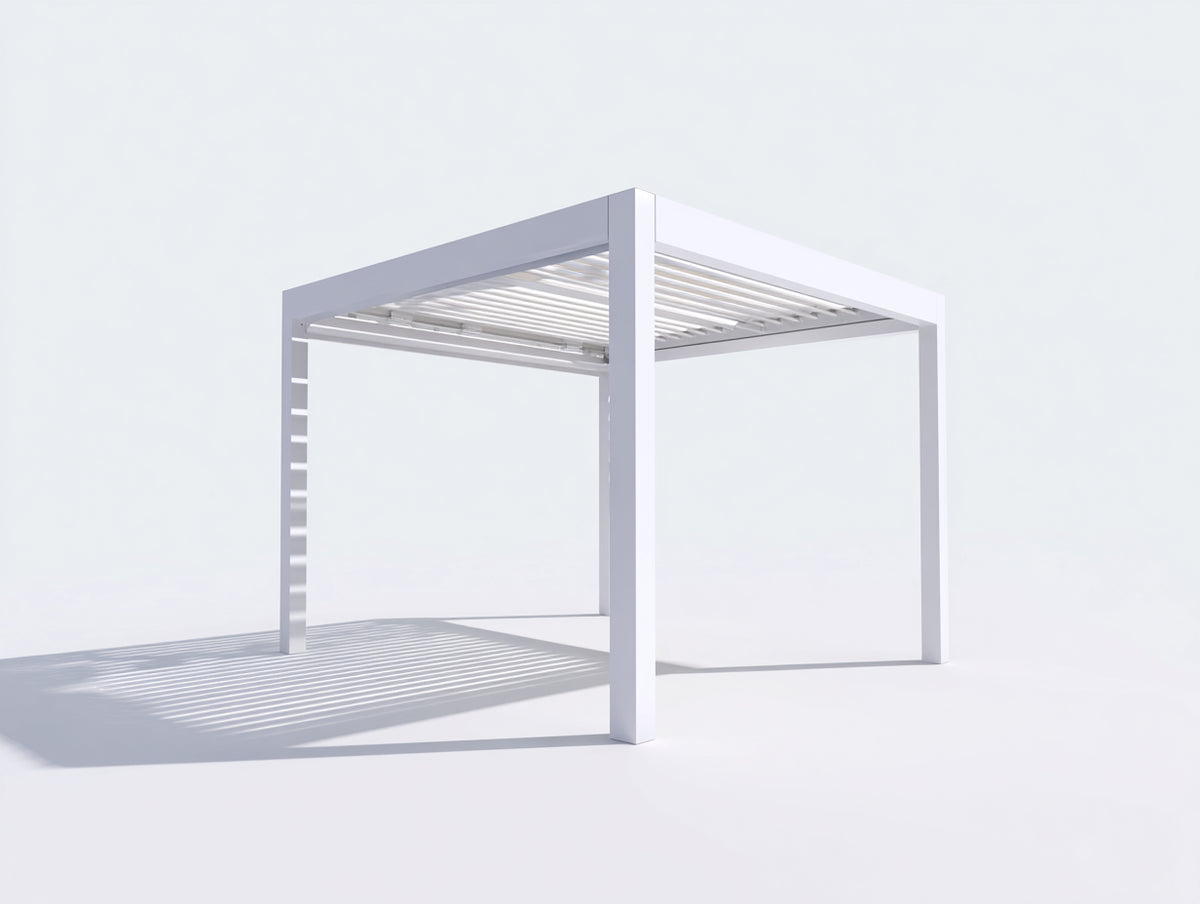 Pavillon Aluminium Pavillon mit Lamellendach 300x300x250 cm Weiß Modernes Design