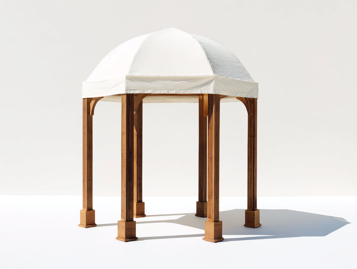 Pavillon 300x300x260 cm mit Stoffdach Holzrahmen Gartenpavillon mit weißer Überdachung Klassisches Design