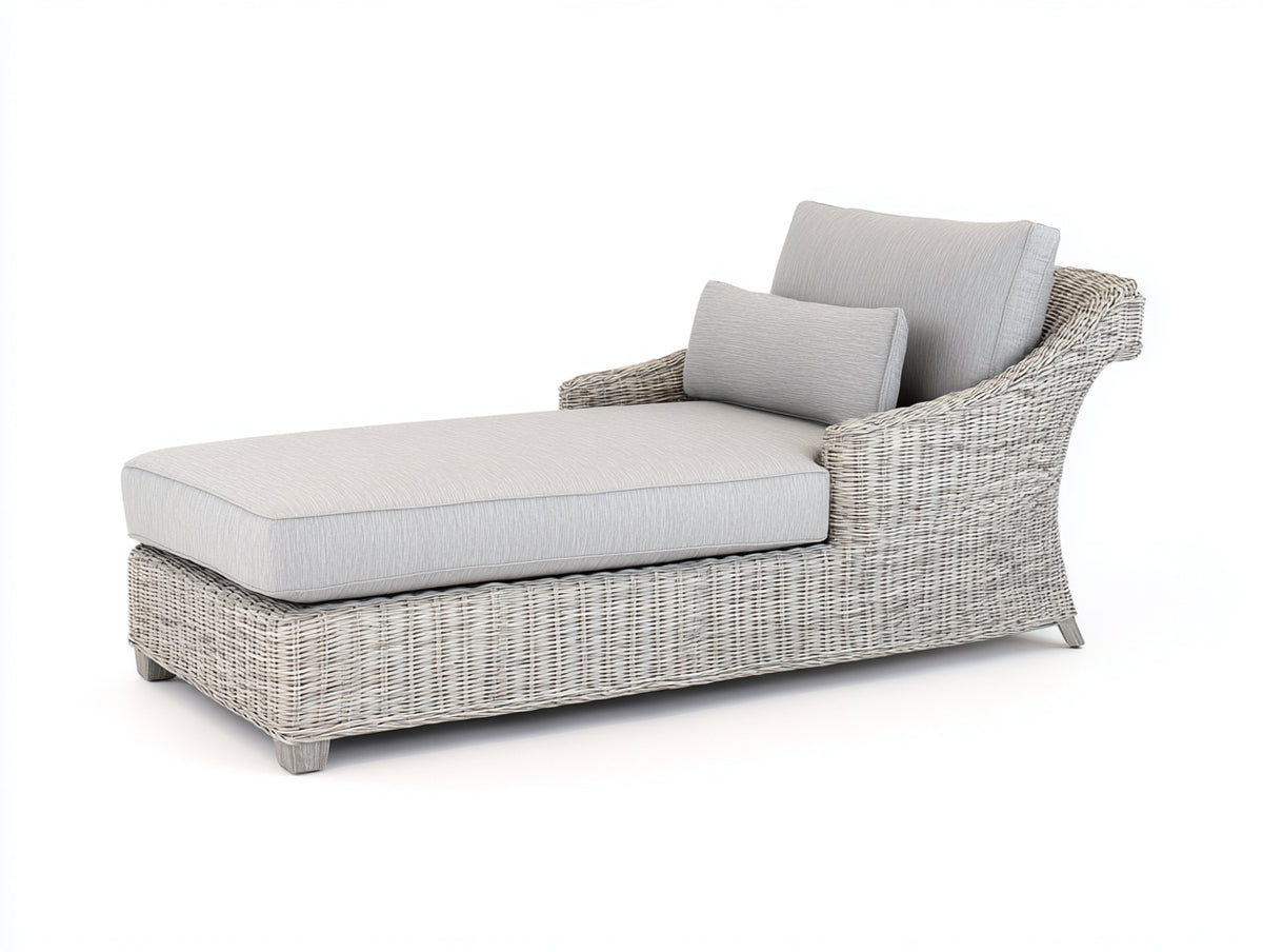 Sonnenliege 200x90x70 cm Polyrattan Gartenliege mit gepolsterter Liegefläche Moderne Outdoor Relaxliege in Hellgrau