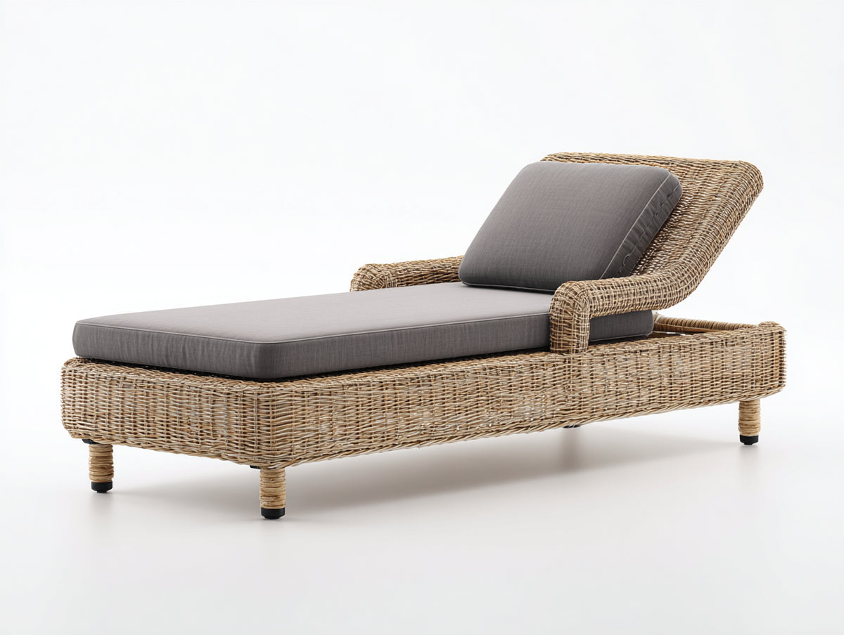Sonnenliege 200x90x70 cm Polyrattan Gartenliege mit gepolsterter Liegefläche Moderne Outdoor Relaxliege in Naturbeige