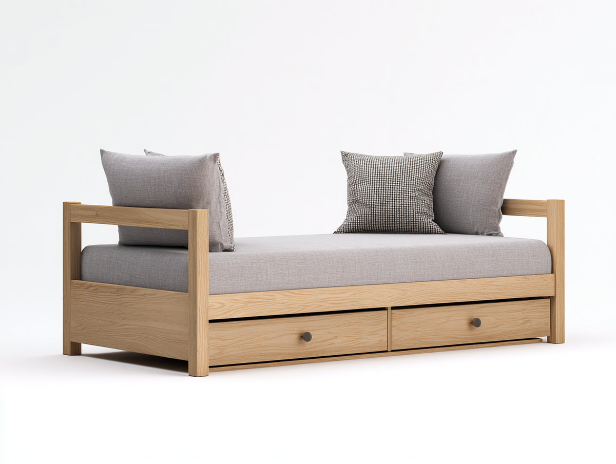 Schlafsofa Holz 200x90x75 cm - Grau-Holzfarbe - modernes Design mit 2 Schubladen
