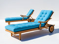 Sonnenliege Holz Sonnenliege mit Polster und Rollen 200x70x35 cm Blau Natur Modernes Design