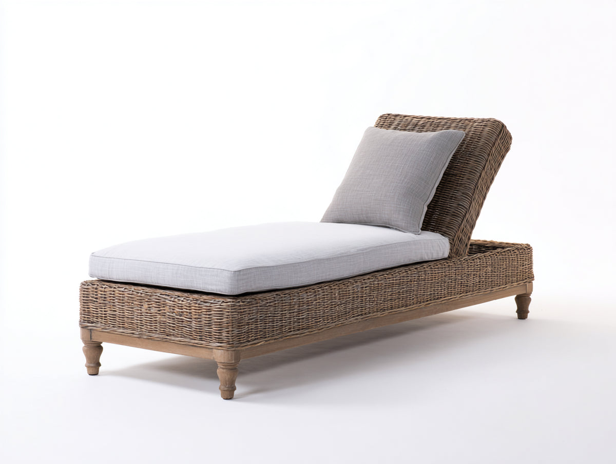 Sonnenliege Rattan Sonnenliege mit Polster 200x80x70 cm Grau Natur Modernes Design