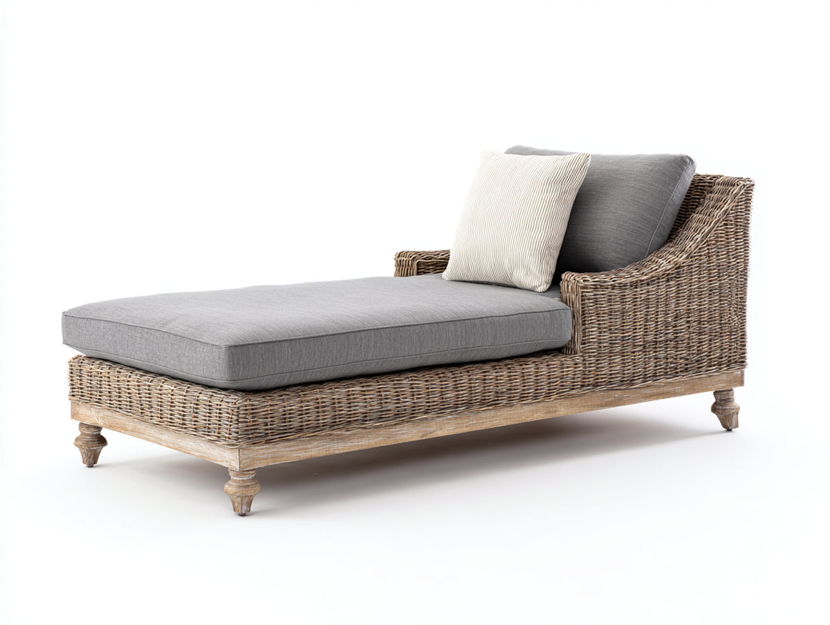 Sonnenliege 200x80x75 cm Polyrattan Grau Natur Komfortable Gartenliege Modernes Design