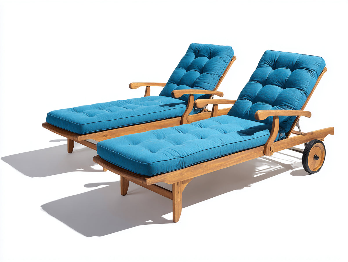 Sonnenliege Holzrahmen Stoffauflage 200 x 70 x 80 cm - Blau Naturholzfarbe - Moderne Gartenliege für Terrasse und Garten