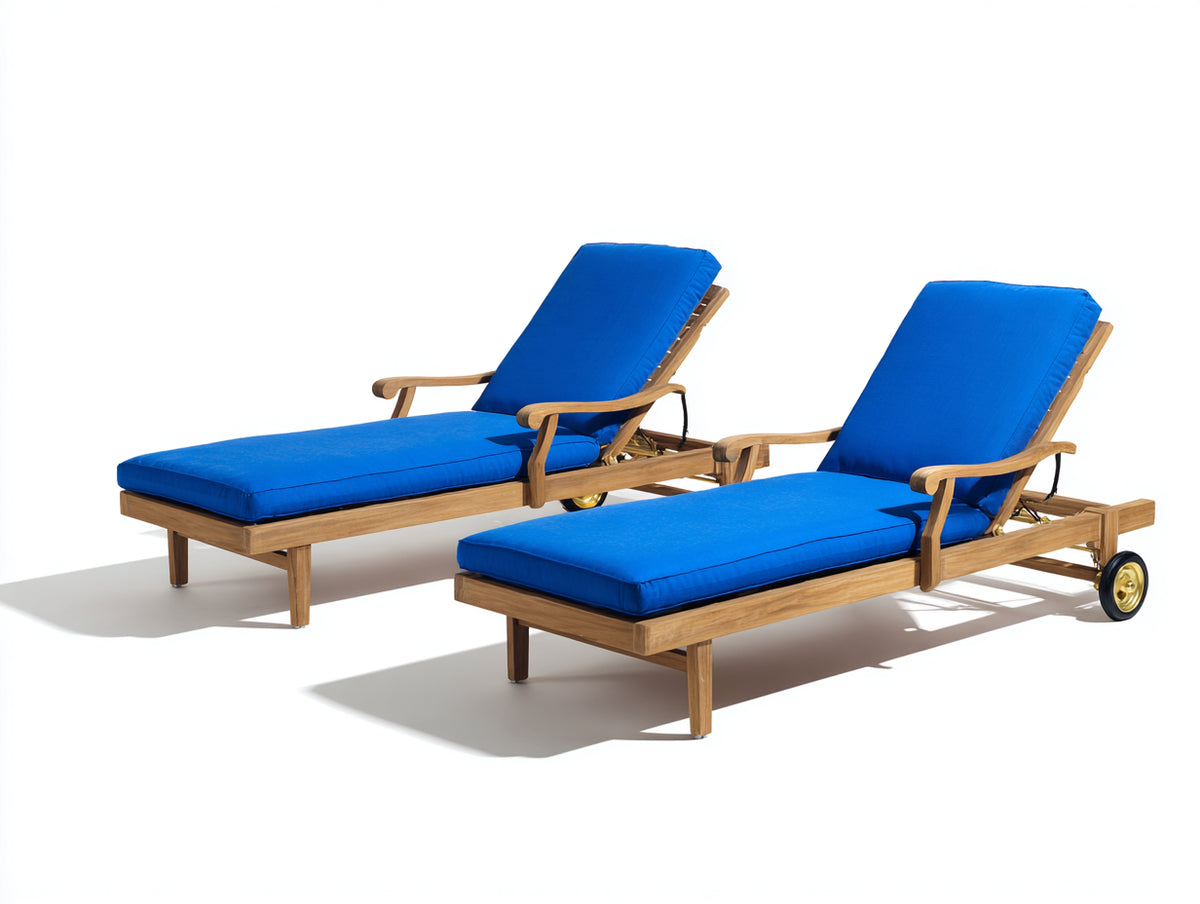 Sonnenliege Holz 200x70x75 cm - Blau-Naturfarben - modernes Design für Garten und Terrasse