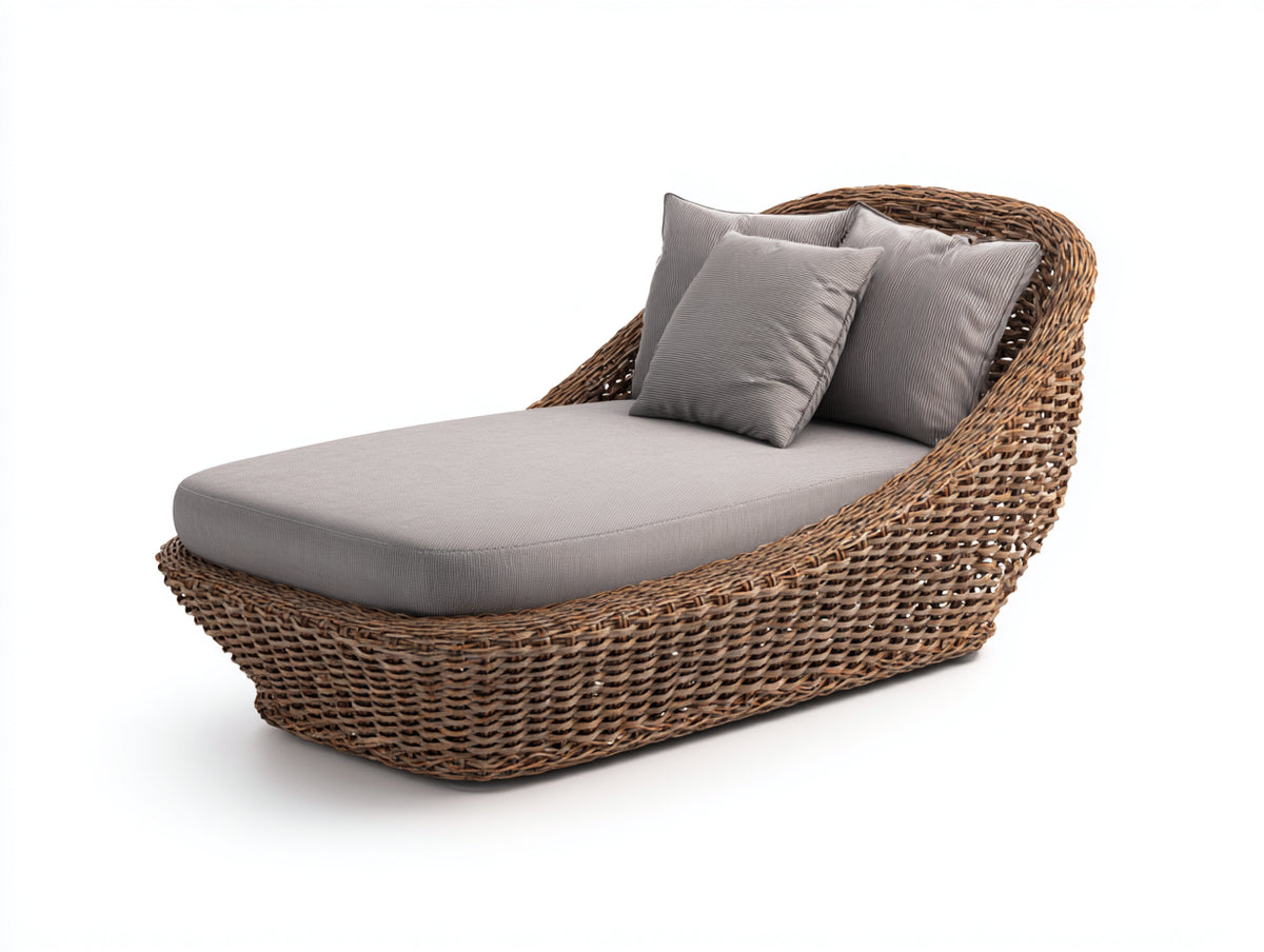 Sonnenliege Rattan Sonnenliege mit Polster 200x80x70 cm Grau Natur Modernes Design