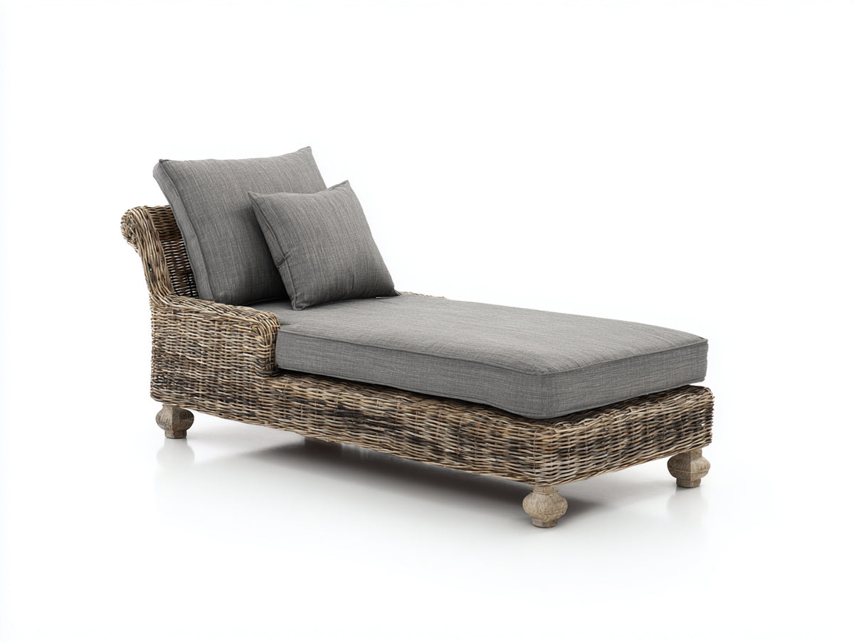 Sonnenliege Polyrattan 200x75x80 cm - Grau-Naturfarben - modernes Design für Garten und Terrasse