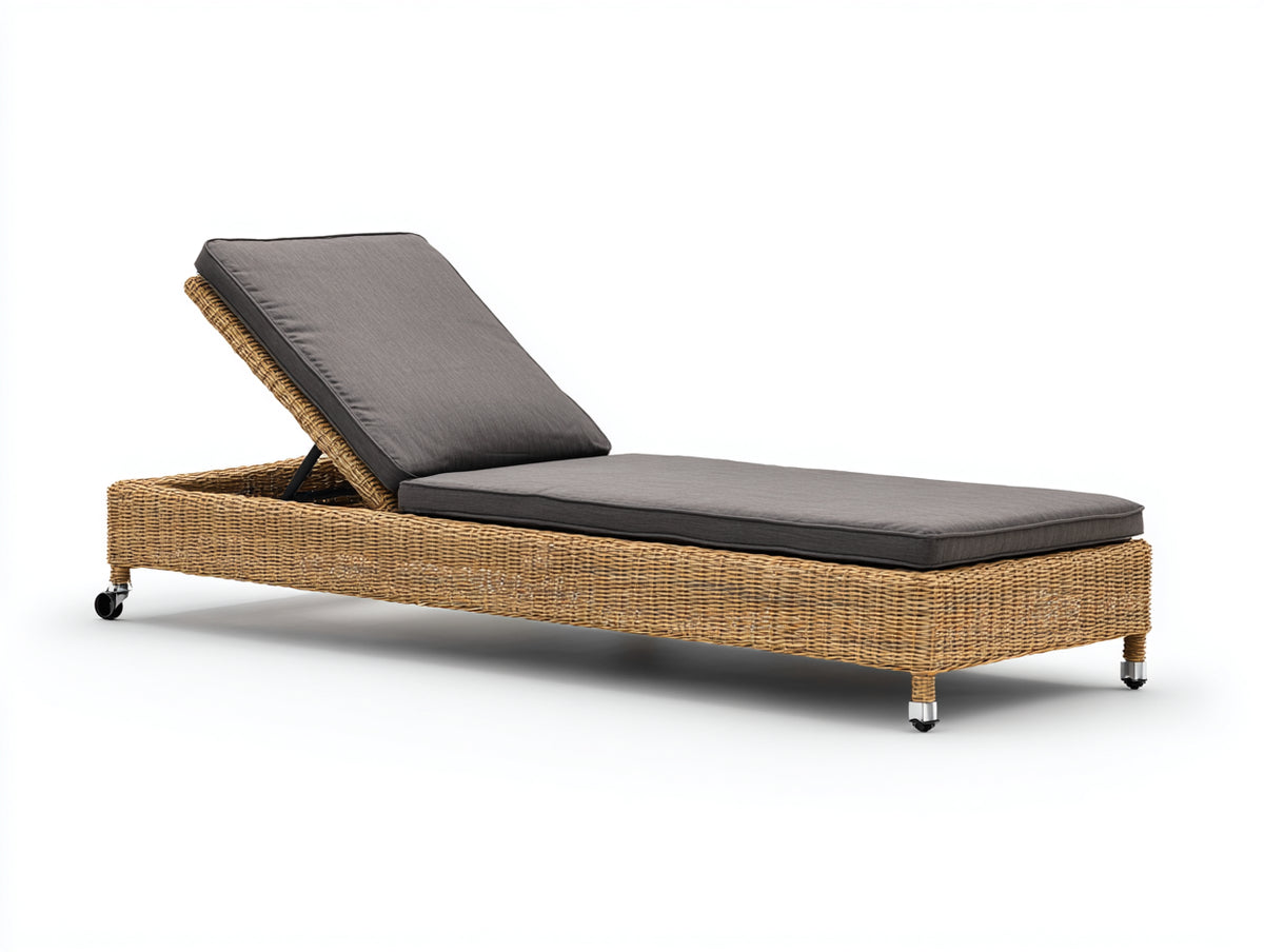 Sonnenliege Polyrattan Geflecht Stoffauflage 200 x 70 x 80 cm - Grau Braun - Moderne Gartenliege für Terrasse und Garten