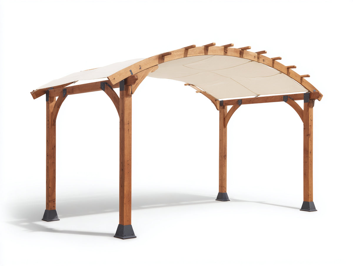 Pavillon 400x300x250 cm Holzoptik mit Sonnensegel Moderner Gartenpavillon mit Stoffdach Naturfarbenes Design