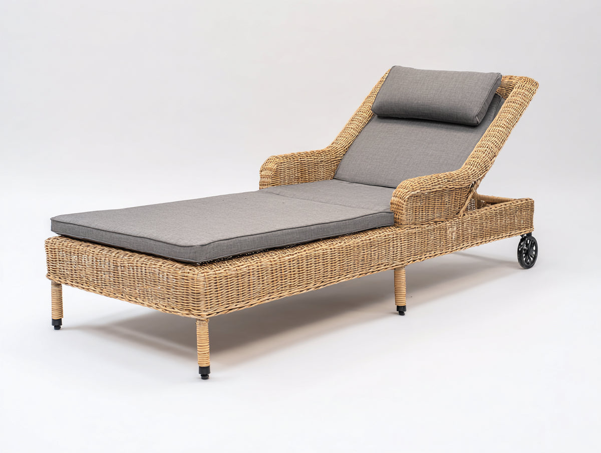 Sonnenliege 200x70x75 cm Polyrattan Grau-Natur Komfortable Gartenliege Modernes Design